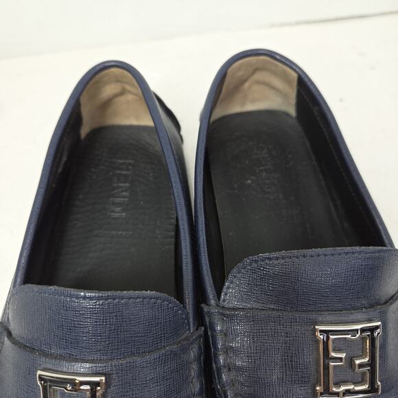 Fendi Mens Sz 8 Leather Loafers Moccasins Elite Cobalt Blue Designer Shoes Shoe main image 5